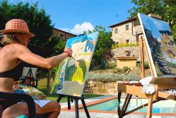 Painting by the pool at Podere Felceto